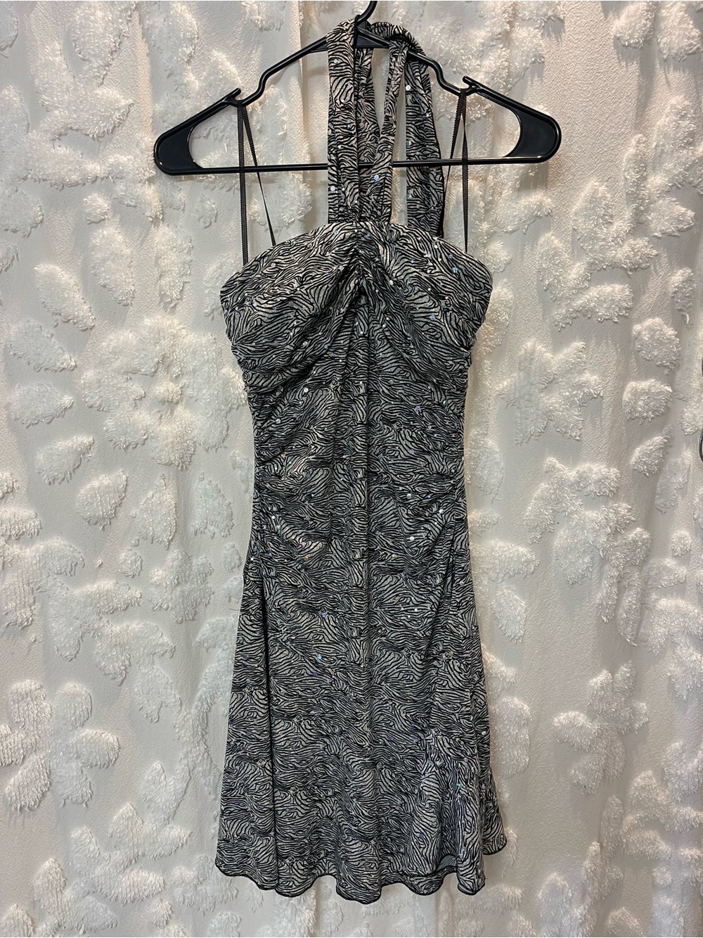 Vintage City Triangles Black & white zebra print halter neck dress with sequins